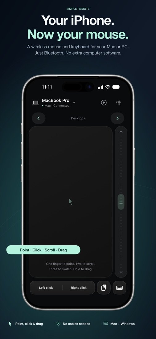 Simple Remote trackpad screen: point, click, scroll and drag on your Mac or PC